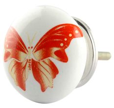 Red Butterfly Ceramic Wardrobe Knob
